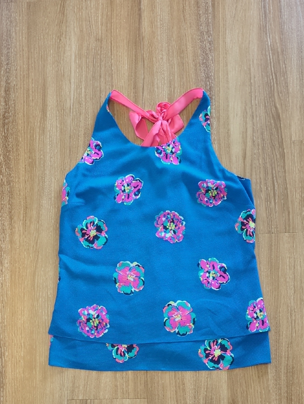 Maris Royce Blue Floral Tie Blouce